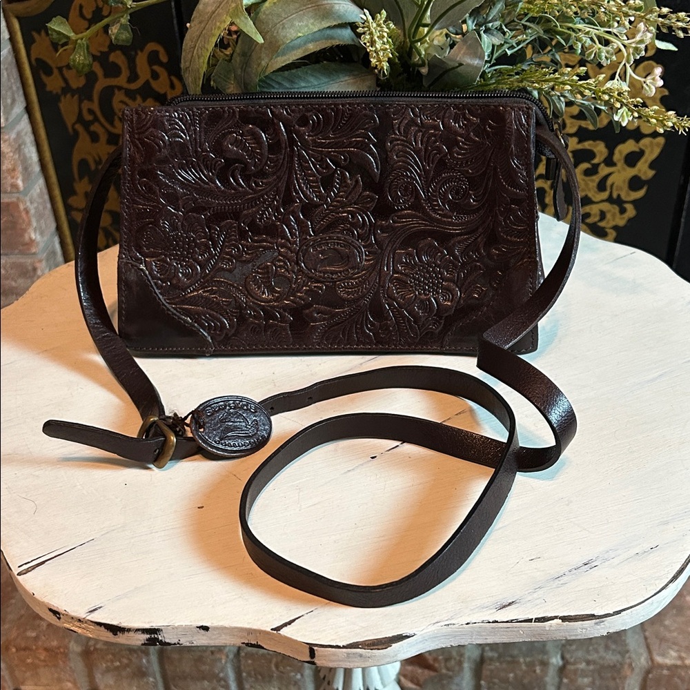 Sergios Collection Hand Tooled Embossed Leather Crossbody Bag